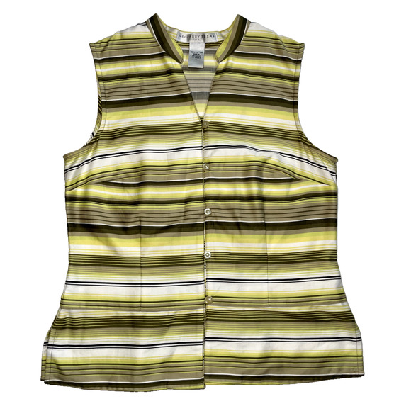 VTG Y2K Womens Top Green Striped Sleeveless Cotton Size 4 Button Up Kidcore - Picture 1 of 6